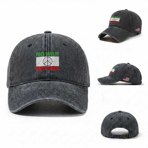No War With Iran Washed Cotton Baseball Cap Iranian People Support Barbed Wire Peace Sign TS11 Washed Cap Universal Fit Dark Gray Print Your Wear