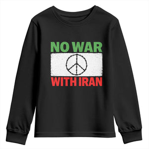 No War With Iran Youth Sweatshirt Iranian People Support Barbed Wire Peace Sign TS11 Black Print Your Wear