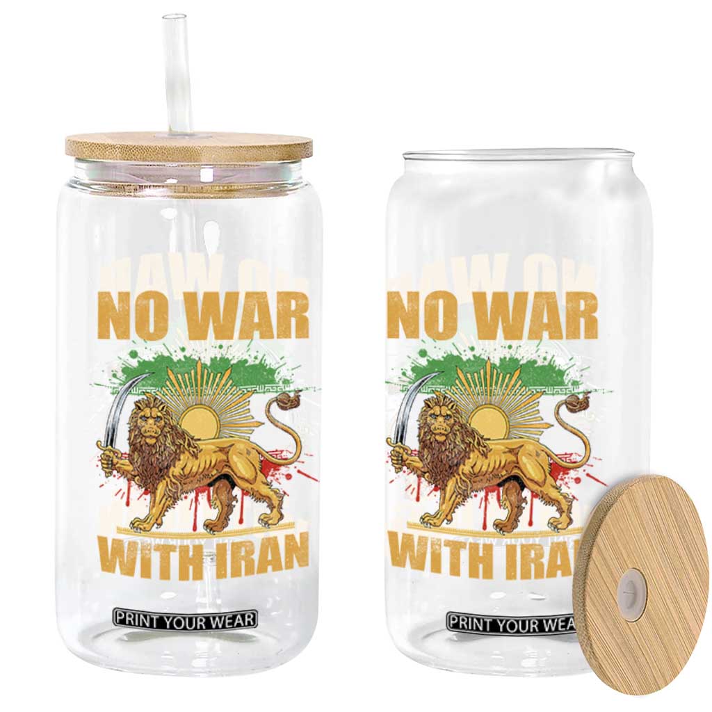 No War With Iran Glass Can Iran Flag Lion And Sun Persian Pride TS11 Print Your Wear