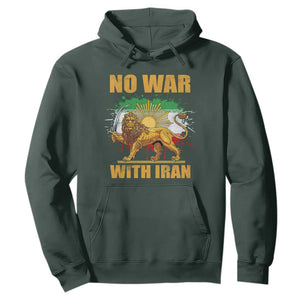 No War With Iran Hoodie Iran Flag Lion And Sun Persian Pride TS11 Dark Forest Green Print Your Wear