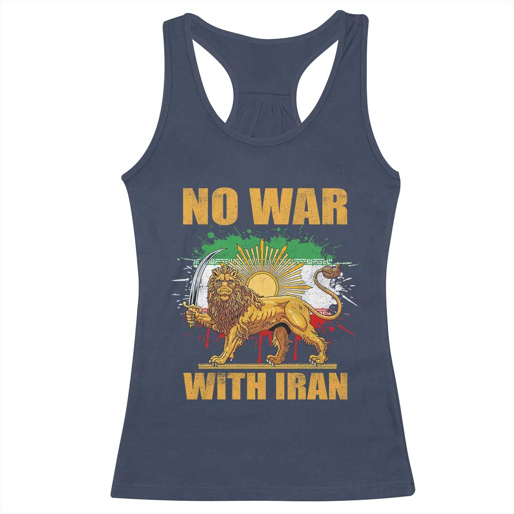 No War With Iran Racerback Tank Top Iran Flag Lion And Sun Persian Pride TS11 Navy Print Your Wear
