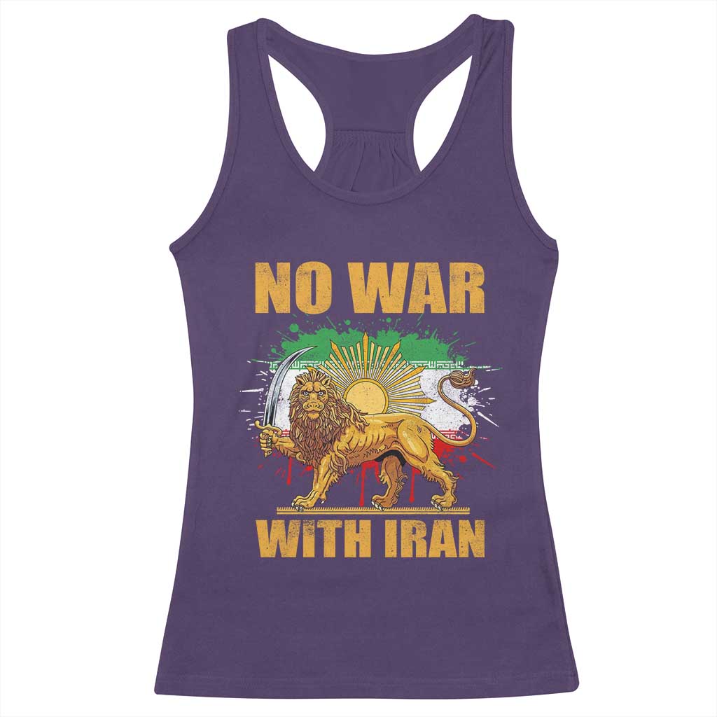 No War With Iran Racerback Tank Top Iran Flag Lion And Sun Persian Pride TS11 Purple Print Your Wear