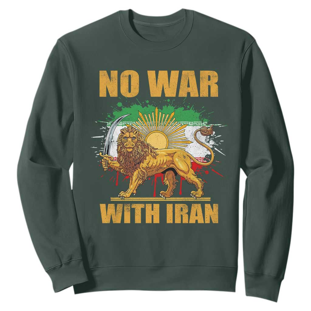 No War With Iran Sweatshirt Iran Flag Lion And Sun Persian Pride TS11 Dark Forest Green Print Your Wear
