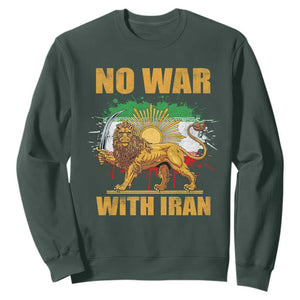 No War With Iran Sweatshirt Iran Flag Lion And Sun Persian Pride TS11 Dark Forest Green Print Your Wear