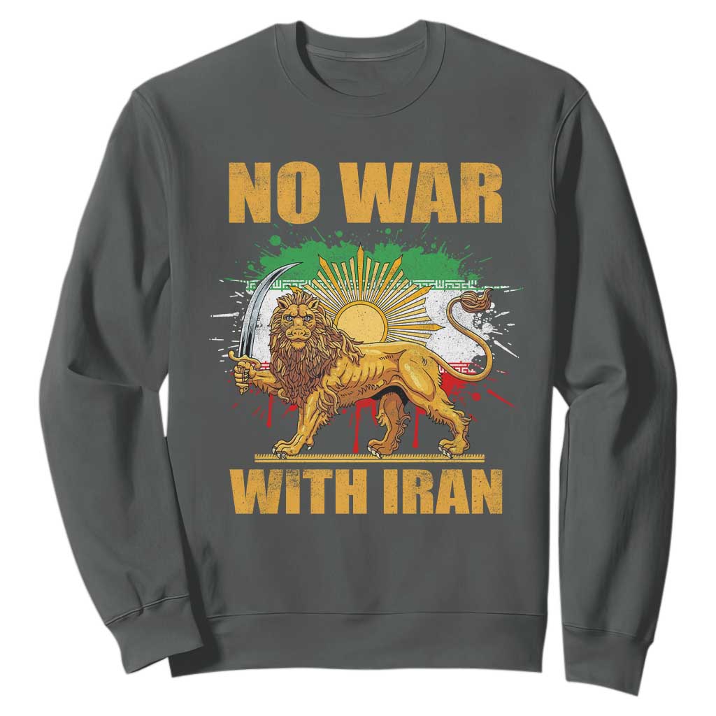 No War With Iran Sweatshirt Iran Flag Lion And Sun Persian Pride TS11 Dark Heather Print Your Wear