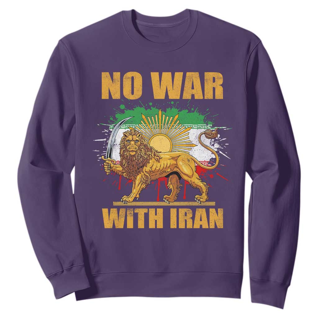 No War With Iran Sweatshirt Iran Flag Lion And Sun Persian Pride TS11 Purple Print Your Wear