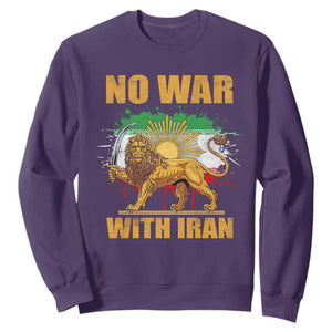 No War With Iran Sweatshirt Iran Flag Lion And Sun Persian Pride TS11 Purple Print Your Wear