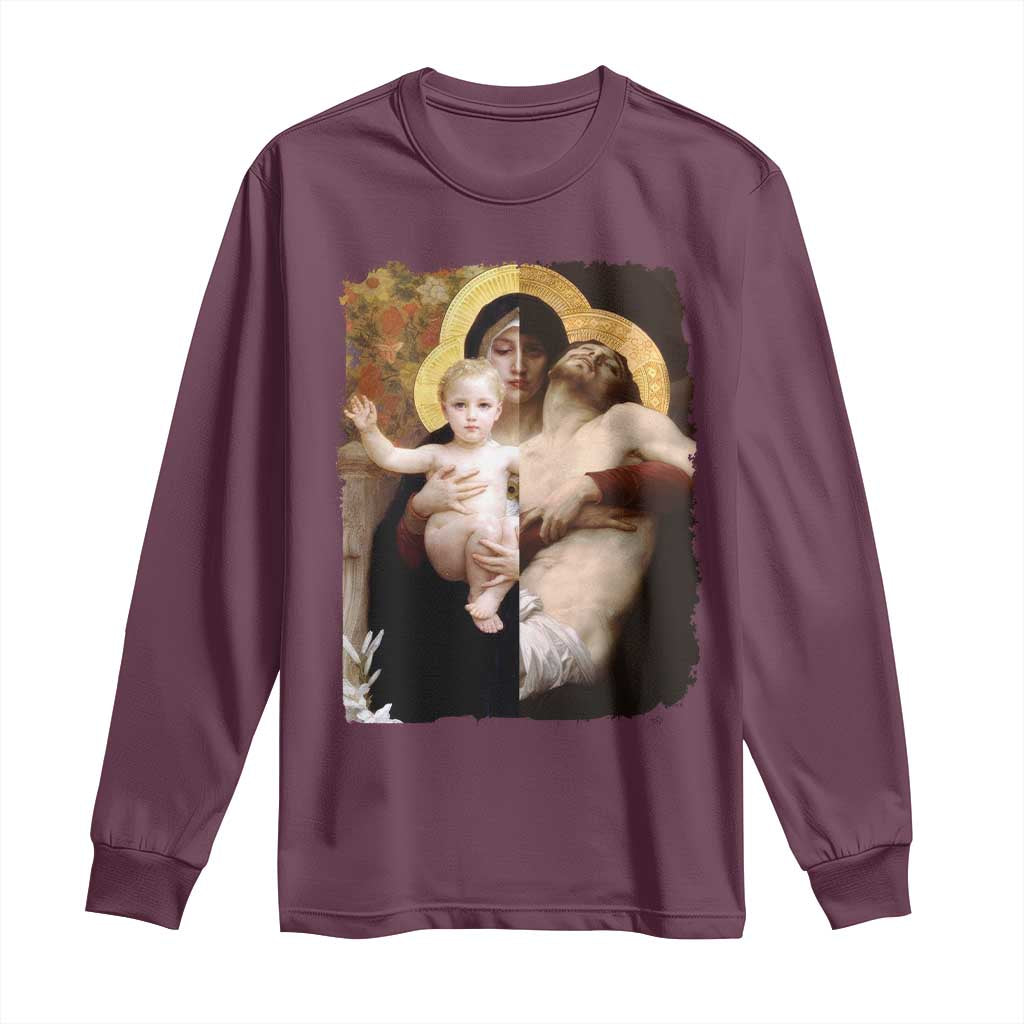 Jesus Christ and Mother Mary William Adolphe Bouguereau Art Long Sleeve Shirt TS11 Maroon Print Your Wear