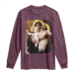 Jesus Christ and Mother Mary William Adolphe Bouguereau Art Long Sleeve Shirt TS11 Maroon Print Your Wear
