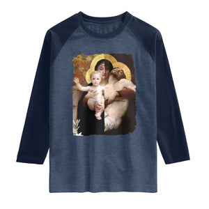 Jesus Christ and Mother Mary William Adolphe Bouguereau Art Raglan Shirt TS11 Heather Denim Navy Print Your Wear
