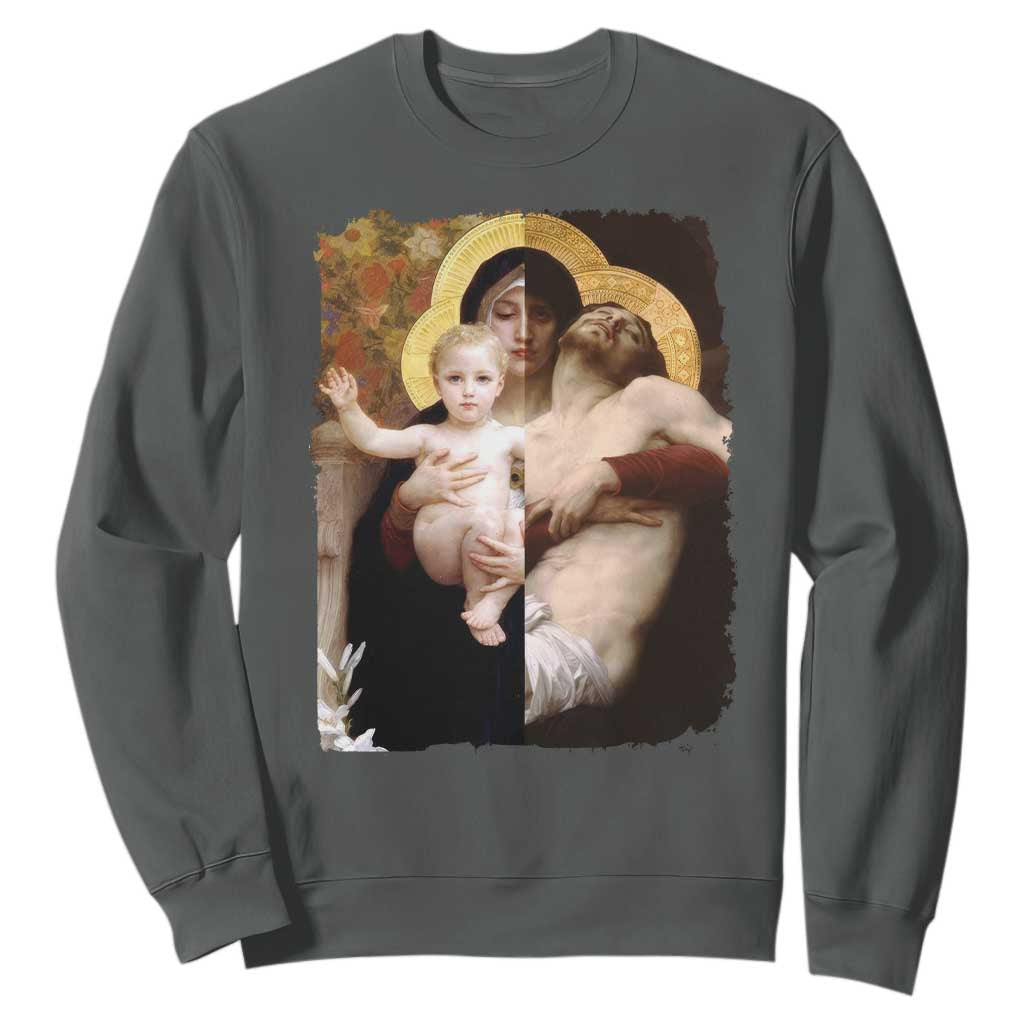 Jesus Christ and Mother Mary William Adolphe Bouguereau Art Sweatshirt TS11 Dark Heather Print Your Wear