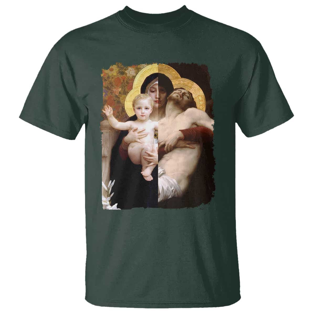 Jesus Christ and Mother Mary William Adolphe Bouguereau Art T Shirt TS11 Dark Forest Green Print Your Wear