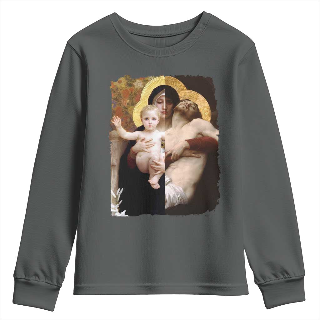 Jesus Christ and Mother Mary William Adolphe Bouguereau Art Youth Sweatshirt TS11 Dark Heather Print Your Wear