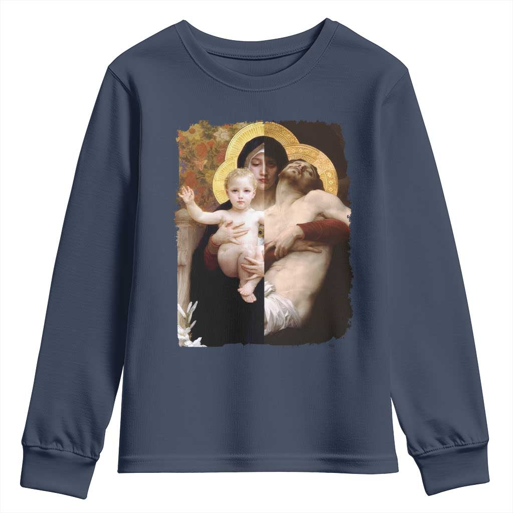 Jesus Christ and Mother Mary William Adolphe Bouguereau Art Youth Sweatshirt TS11 Navy Print Your Wear