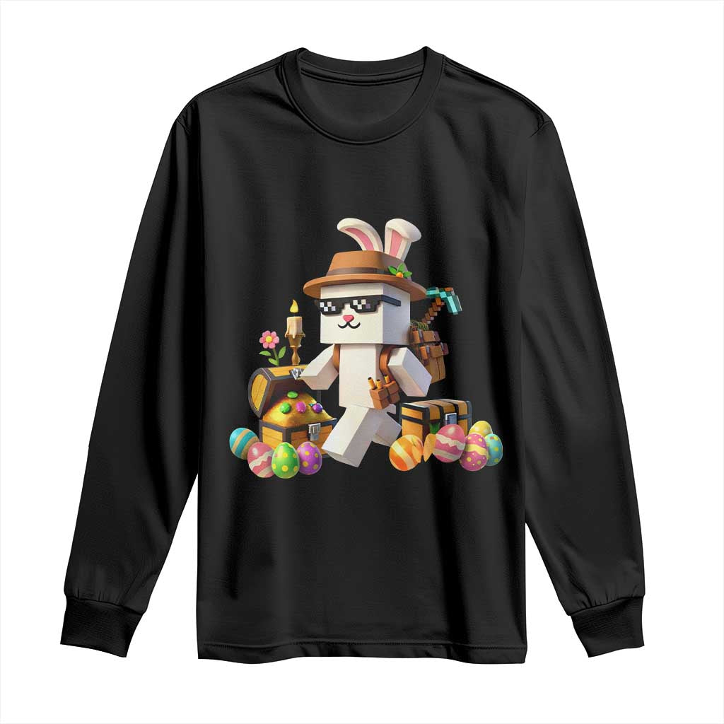 Funny Easter Day Bunny Miner Egg Video Game Long Sleeve Shirt TS11 Black Print Your Wear