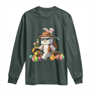 Funny Easter Day Bunny Miner Egg Video Game Long Sleeve Shirt TS11 Dark Forest Green Print Your Wear