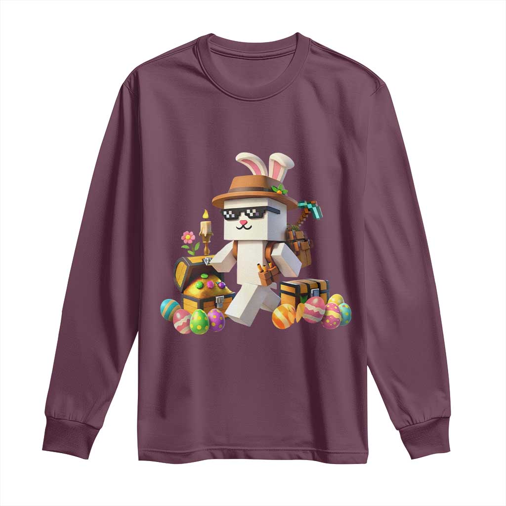 Funny Easter Day Bunny Miner Egg Video Game Long Sleeve Shirt TS11 Maroon Print Your Wear