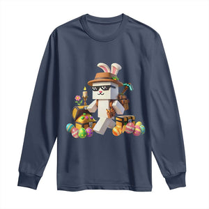 Funny Easter Day Bunny Miner Egg Video Game Long Sleeve Shirt TS11 Navy Print Your Wear