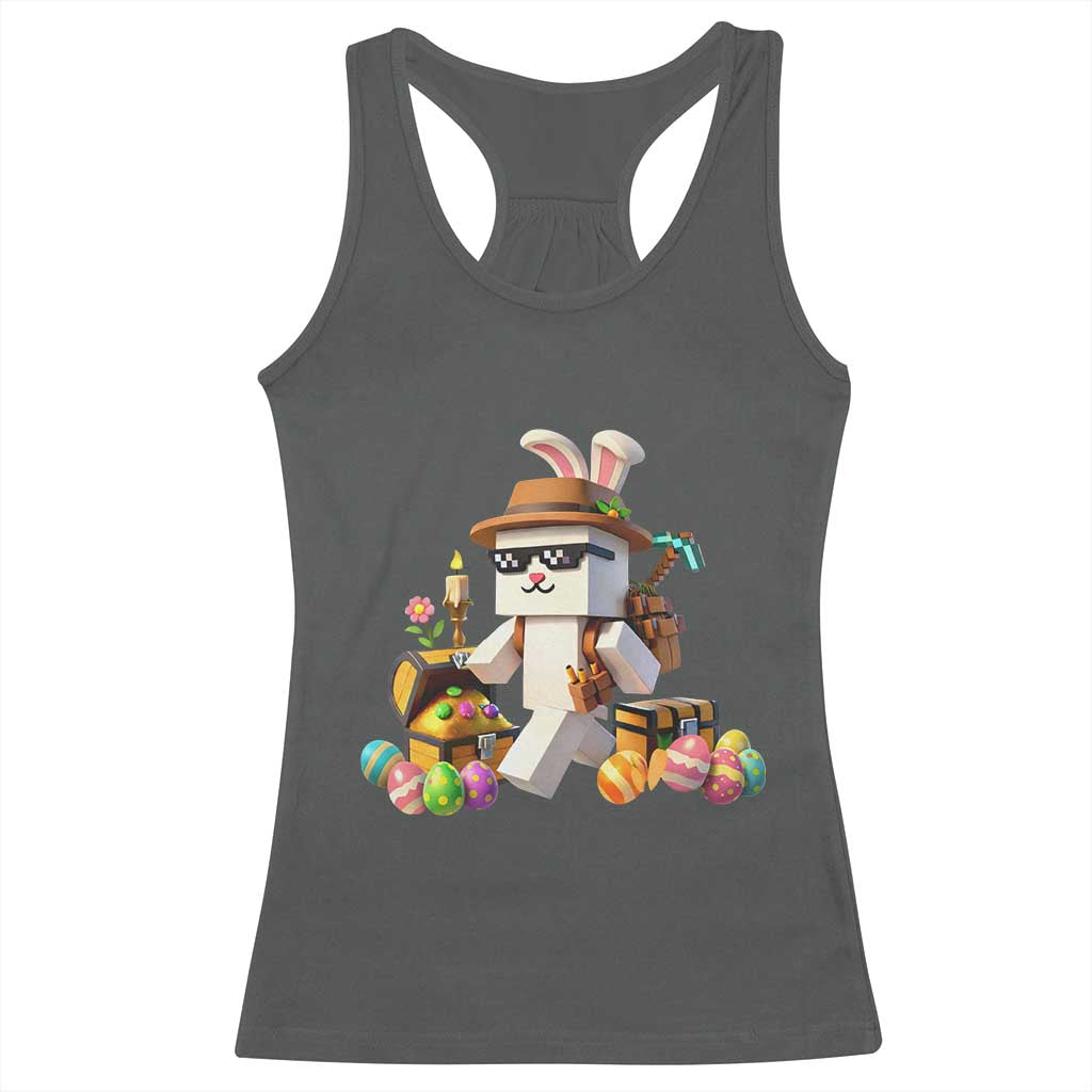 Funny Easter Day Bunny Miner Egg Video Game Racerback Tank Top TS11 Dark Heather Print Your Wear