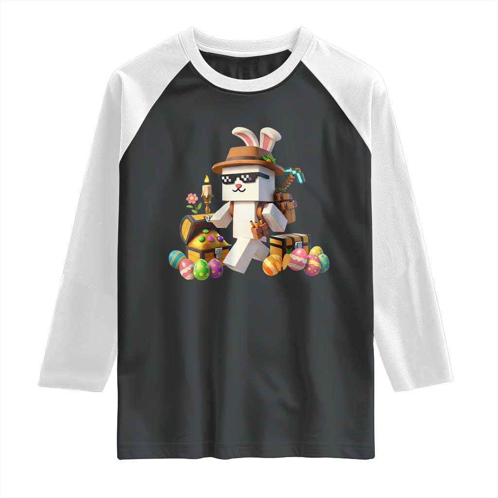 Funny Easter Day Bunny Miner Egg Video Game Raglan Shirt TS11 Black White Print Your Wear