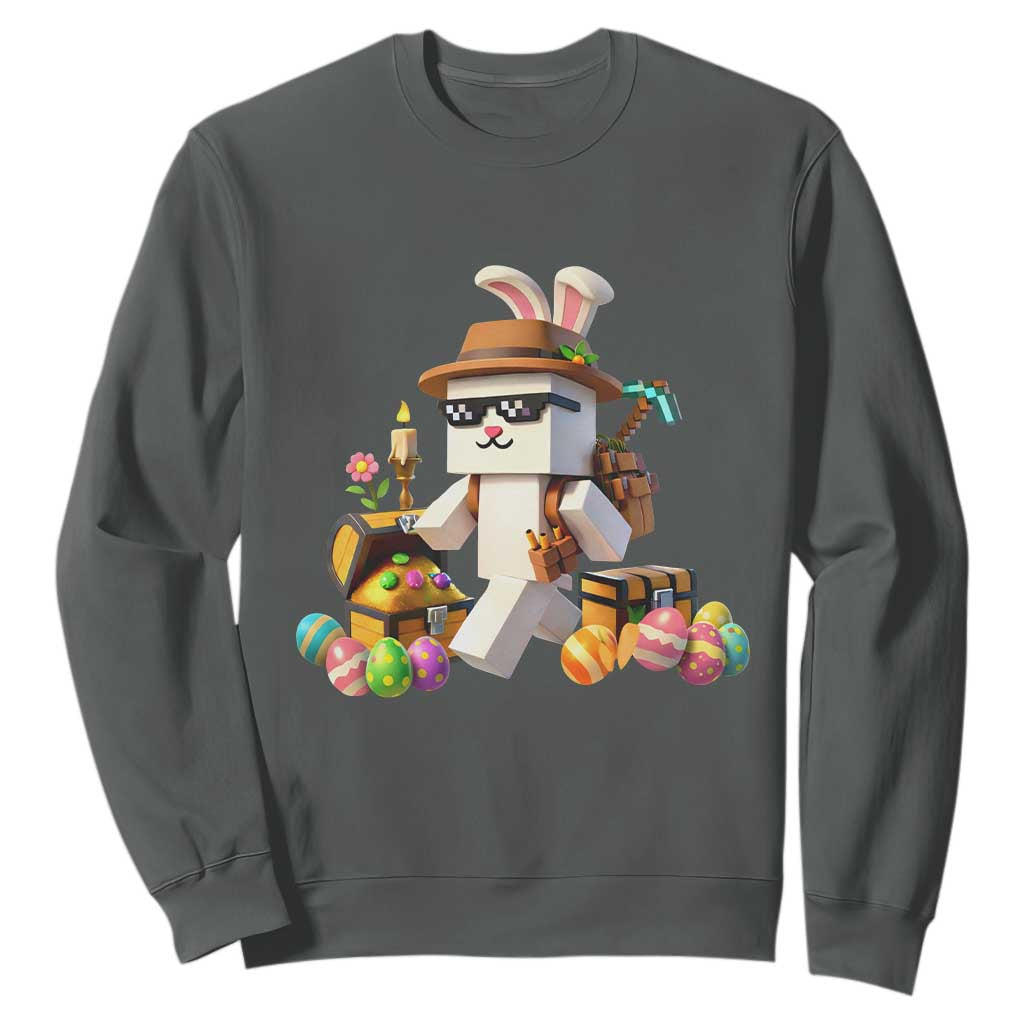 Funny Easter Day Bunny Miner Egg Video Game Sweatshirt TS11 Dark Heather Print Your Wear