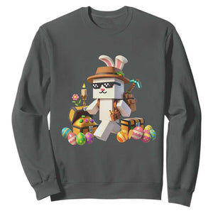Funny Easter Day Bunny Miner Egg Video Game Sweatshirt TS11 Dark Heather Print Your Wear