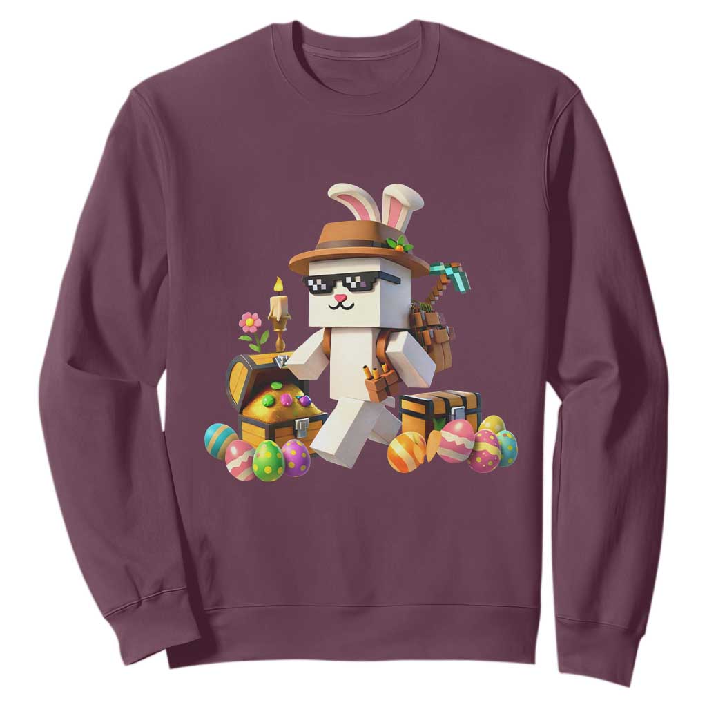 Funny Easter Day Bunny Miner Egg Video Game Sweatshirt TS11 Maroon Print Your Wear