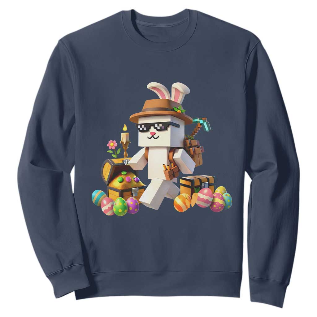 Funny Easter Day Bunny Miner Egg Video Game Sweatshirt TS11 Navy Print Your Wear