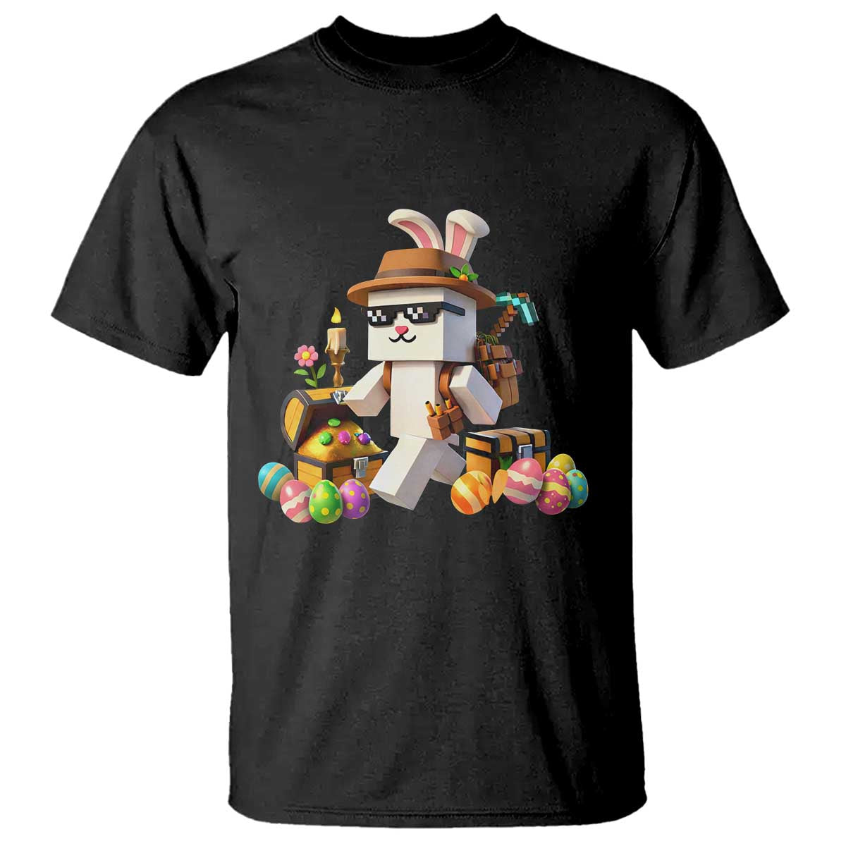 Funny Easter Day Bunny Miner Egg Video Game T Shirt TS11 Black Print Your Wear