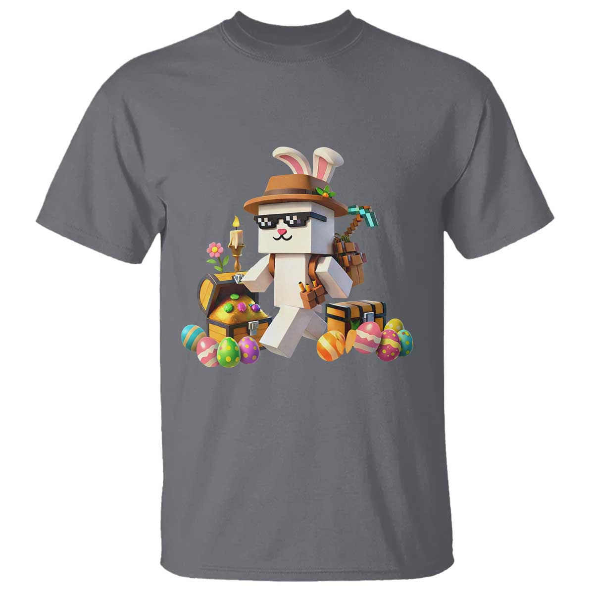 Funny Easter Day Bunny Miner Egg Video Game T Shirt TS11 Charcoal Print Your Wear