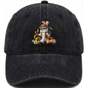 Funny Easter Day Bunny Miner Egg Video Game Washed Cotton Baseball Cap TS11 Washed Cap Universal Fit Black Print Your Wear