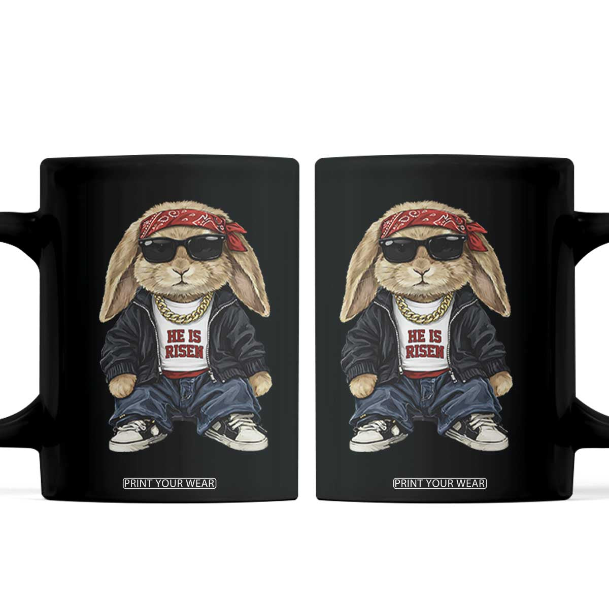 Hip Hop Easter Bunny He is Risen Jesus Religious Christian Coffee Mug TS11 Black Print Your Wear