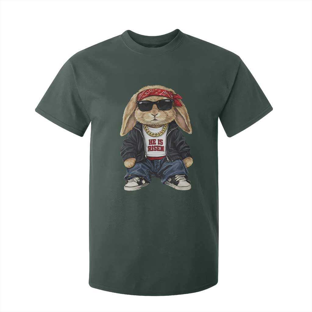 Hip Hop Easter Bunny He is Risen Jesus Religious Christian T Shirt For Kid TS11 Dark Forest Green Print Your Wear
