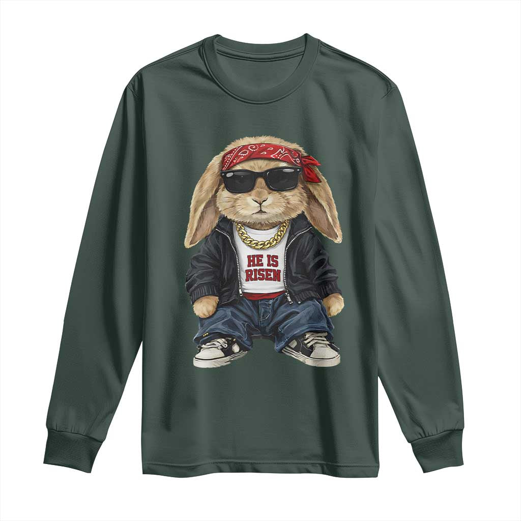 Hip Hop Easter Bunny He is Risen Jesus Religious Christian Long Sleeve Shirt TS11 Dark Forest Green Print Your Wear