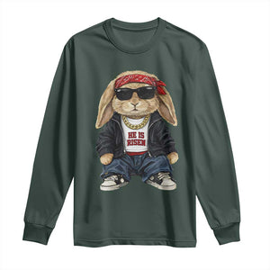 Hip Hop Easter Bunny He is Risen Jesus Religious Christian Long Sleeve Shirt TS11 Dark Forest Green Print Your Wear