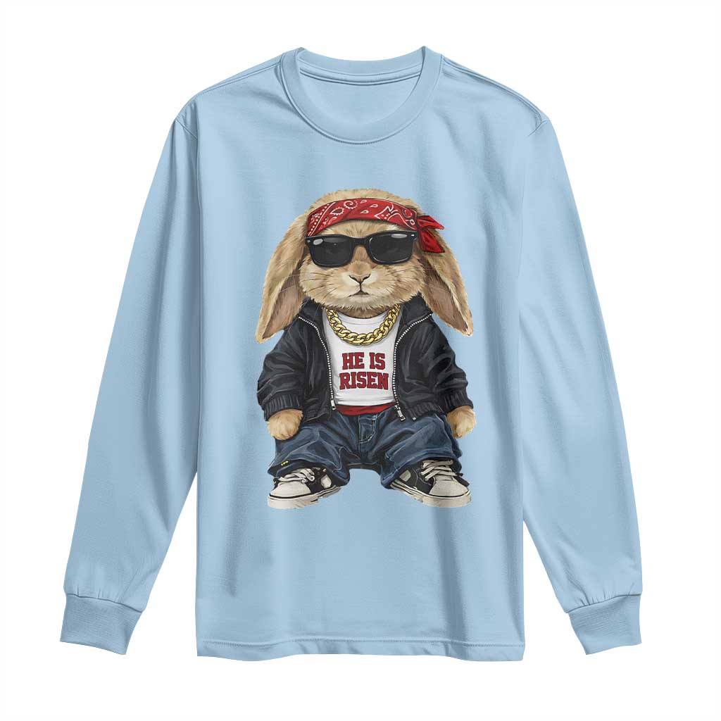 Hip Hop Easter Bunny He is Risen Jesus Religious Christian Long Sleeve Shirt TS11 Light Blue Print Your Wear