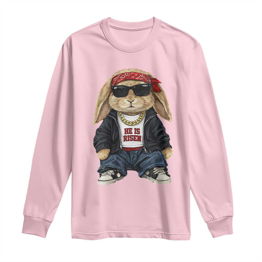 Hip Hop Easter Bunny He is Risen Jesus Religious Christian Long Sleeve Shirt TS11 Light Pink Print Your Wear