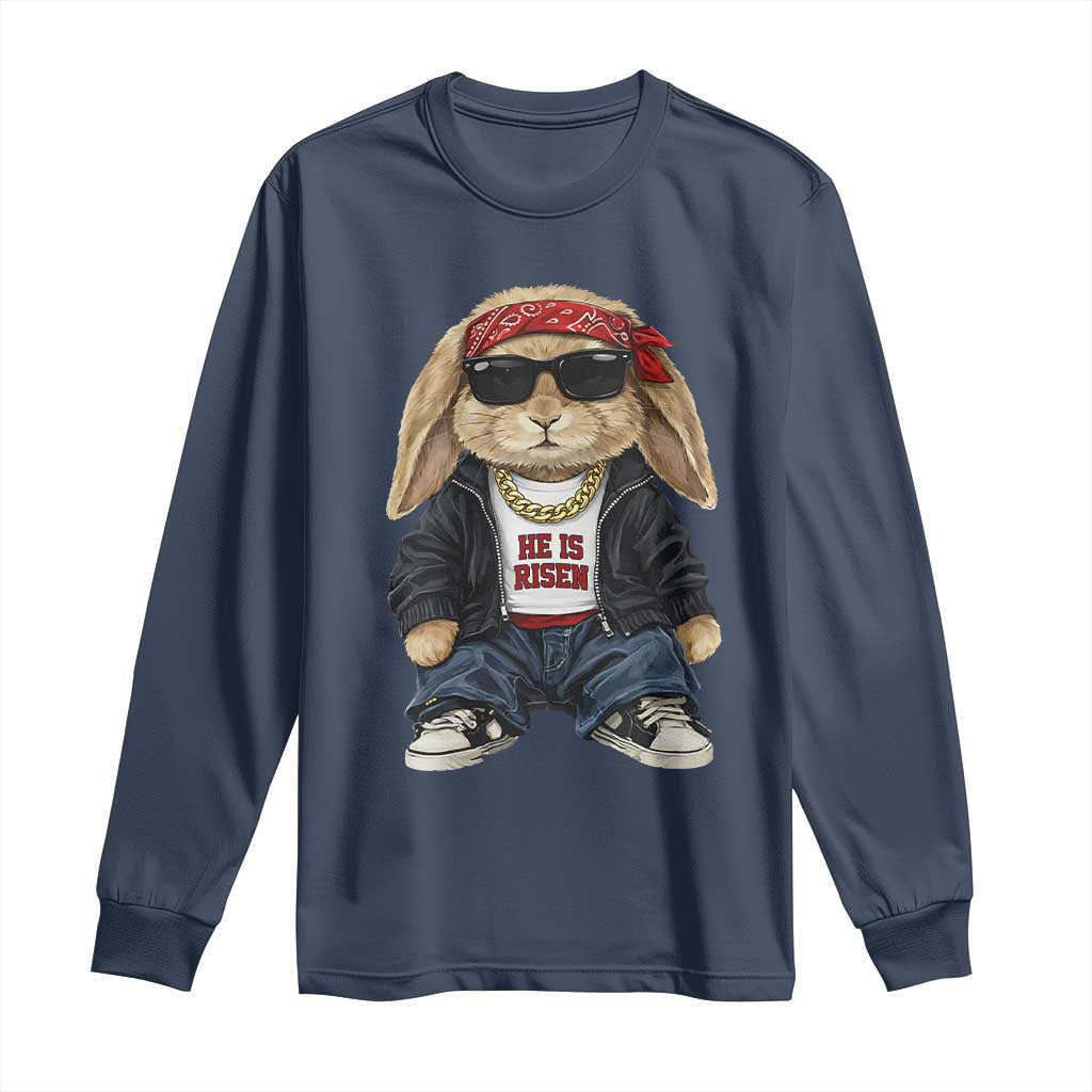Hip Hop Easter Bunny He is Risen Jesus Religious Christian Long Sleeve Shirt TS11 Navy Print Your Wear