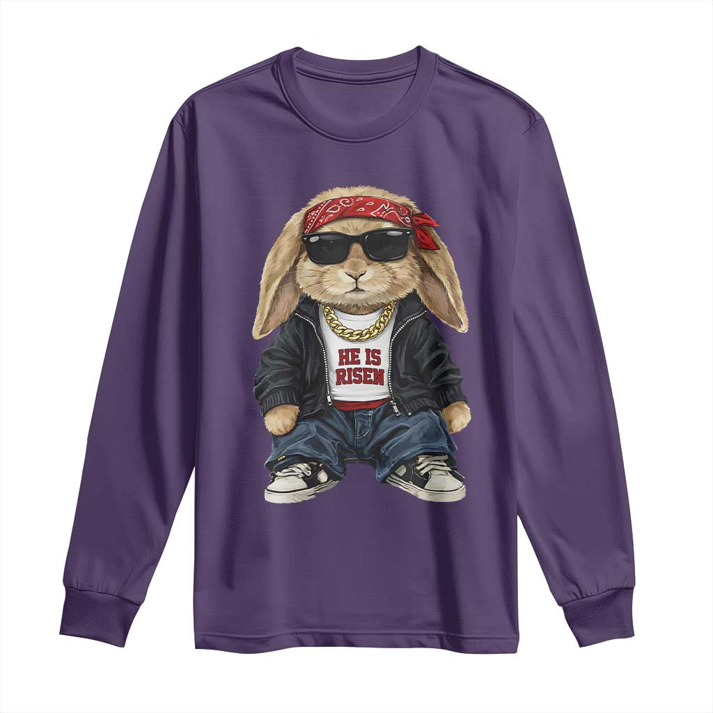 Hip Hop Easter Bunny He is Risen Jesus Religious Christian Long Sleeve Shirt TS11 Purple Print Your Wear