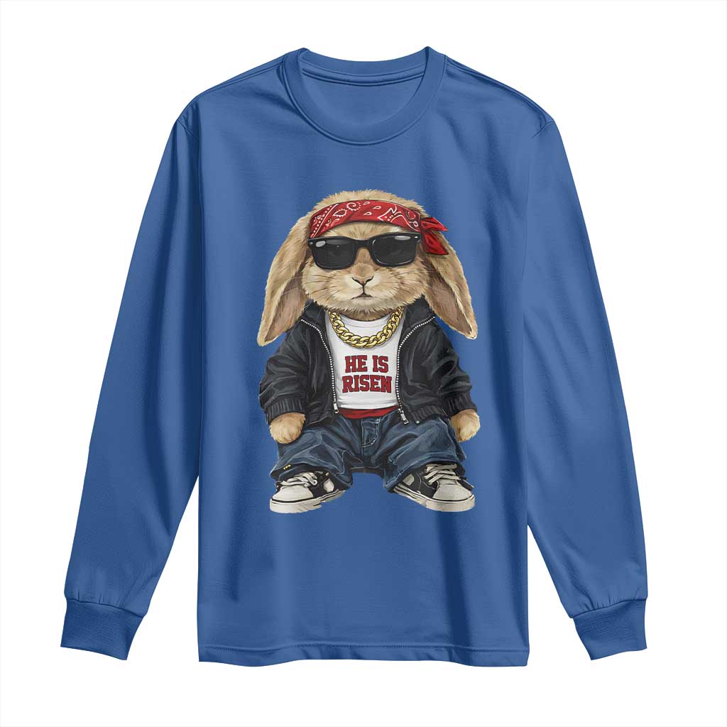 Hip Hop Easter Bunny He is Risen Jesus Religious Christian Long Sleeve Shirt TS11 Royal Blue Print Your Wear