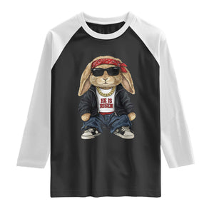 Hip Hop Easter Bunny He is Risen Jesus Religious Christian Raglan Shirt TS11 Black White Print Your Wear