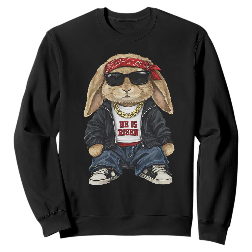 Hip Hop Easter Bunny He is Risen Jesus Religious Christian Sweatshirt TS11 Black Print Your Wear
