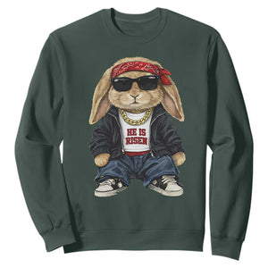 Hip Hop Easter Bunny He is Risen Jesus Religious Christian Sweatshirt TS11 Dark Forest Green Print Your Wear