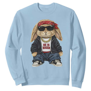 Hip Hop Easter Bunny He is Risen Jesus Religious Christian Sweatshirt TS11 Light Blue Print Your Wear