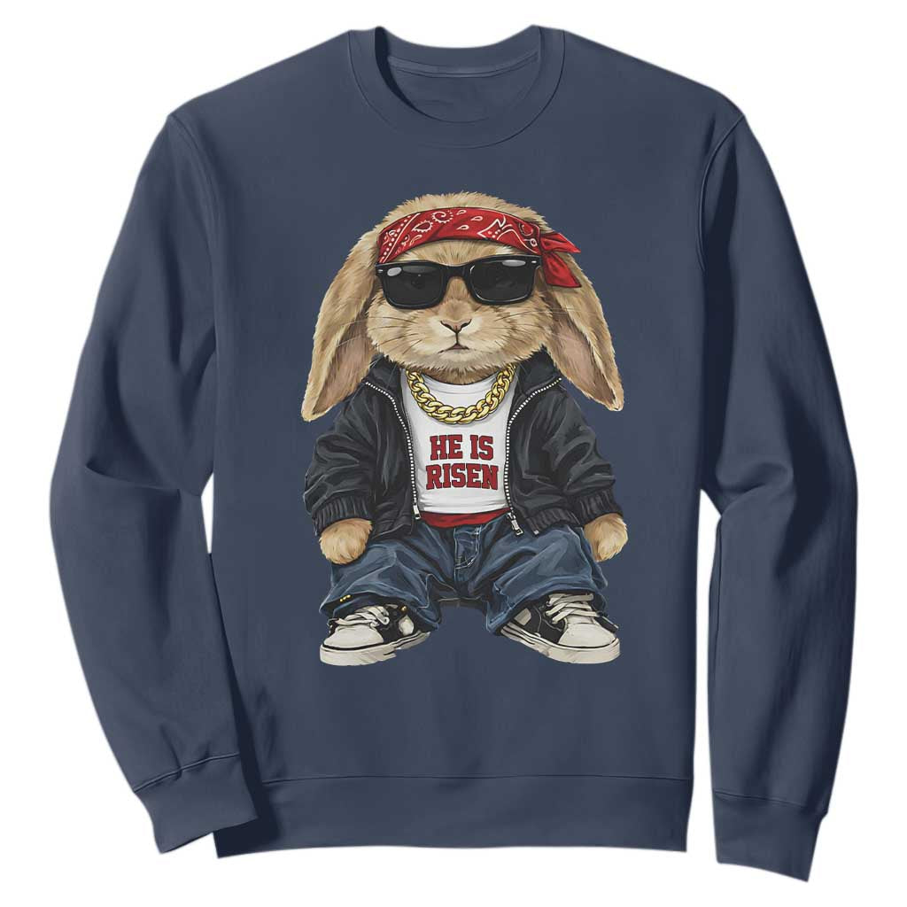 Hip Hop Easter Bunny He is Risen Jesus Religious Christian Sweatshirt TS11 Navy Print Your Wear
