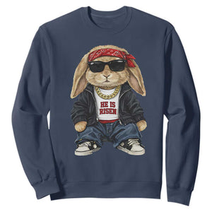 Hip Hop Easter Bunny He is Risen Jesus Religious Christian Sweatshirt TS11 Navy Print Your Wear