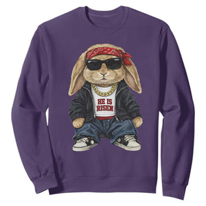 Hip Hop Easter Bunny He is Risen Jesus Religious Christian Sweatshirt TS11 Purple Print Your Wear
