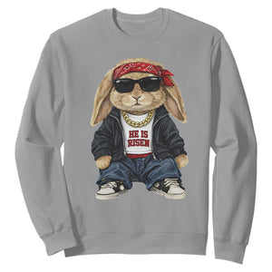 Hip Hop Easter Bunny He is Risen Jesus Religious Christian Sweatshirt TS11 Sport Gray Print Your Wear