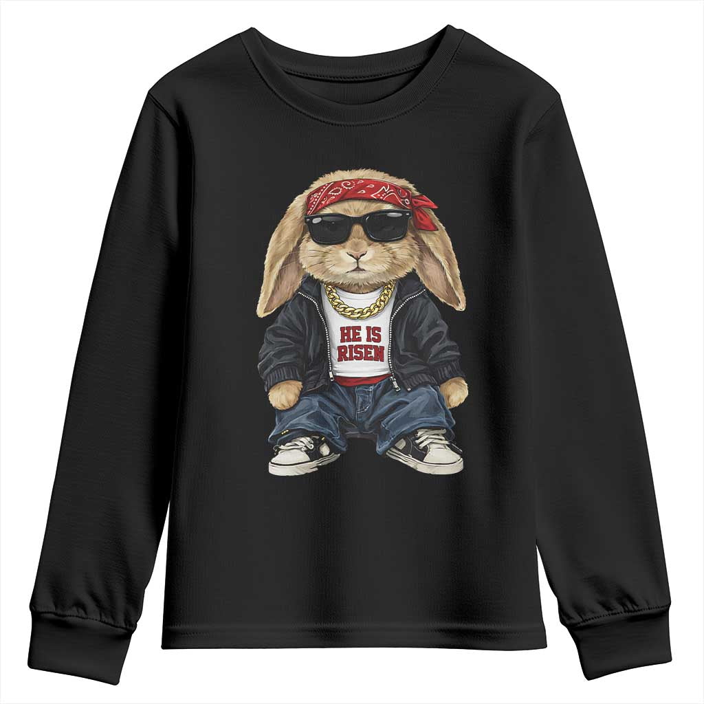 Hip Hop Easter Bunny He is Risen Jesus Religious Christian Youth Sweatshirt TS11 Black Print Your Wear