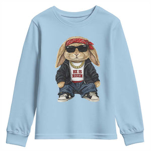 Hip Hop Easter Bunny He is Risen Jesus Religious Christian Youth Sweatshirt TS11 Light Blue Print Your Wear